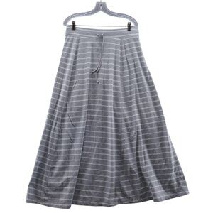 Talbots Gray Knit Maxi Skirt Womens Soft Medium Gray White Stripe Beachy Pull On